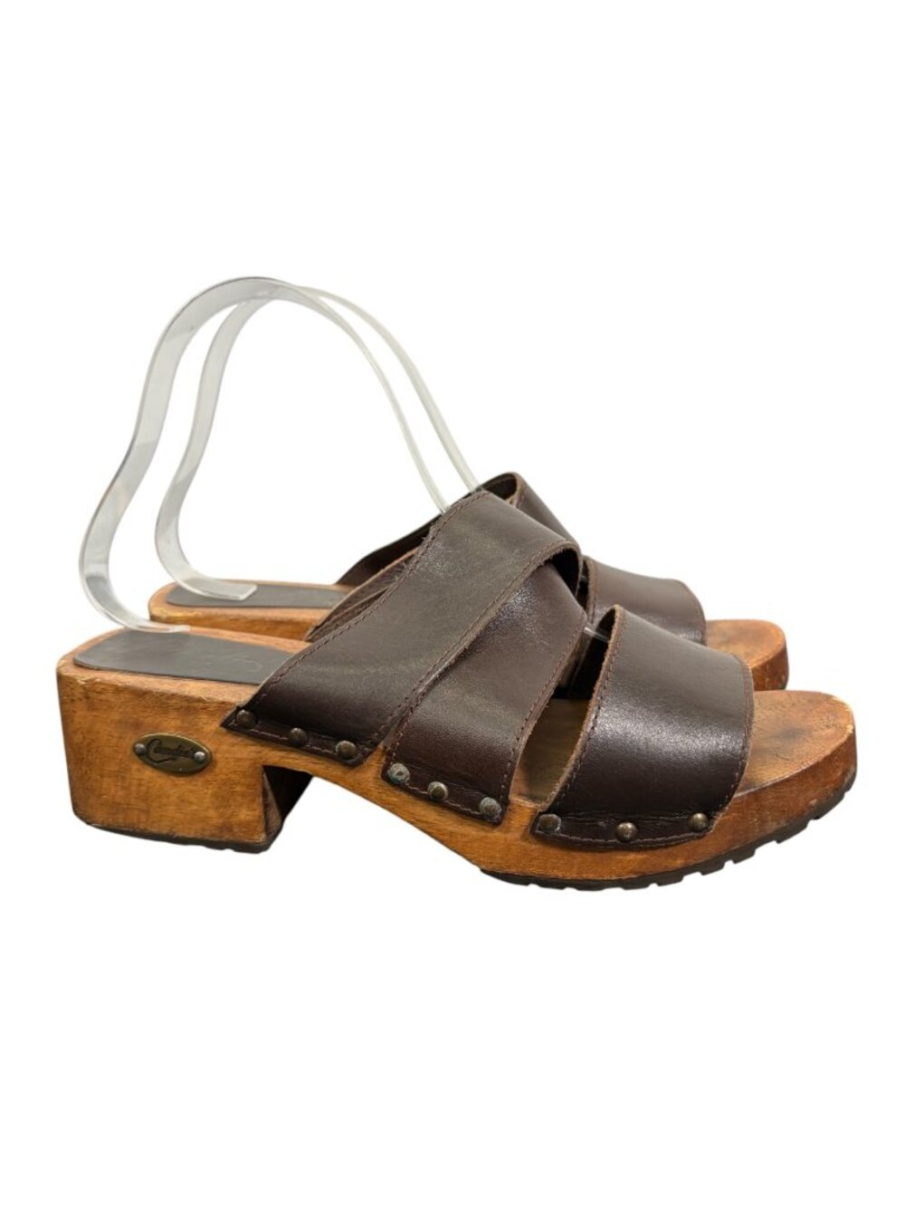 Vintage Candies 90s Y2k Wooden Leather Sandals Size 9